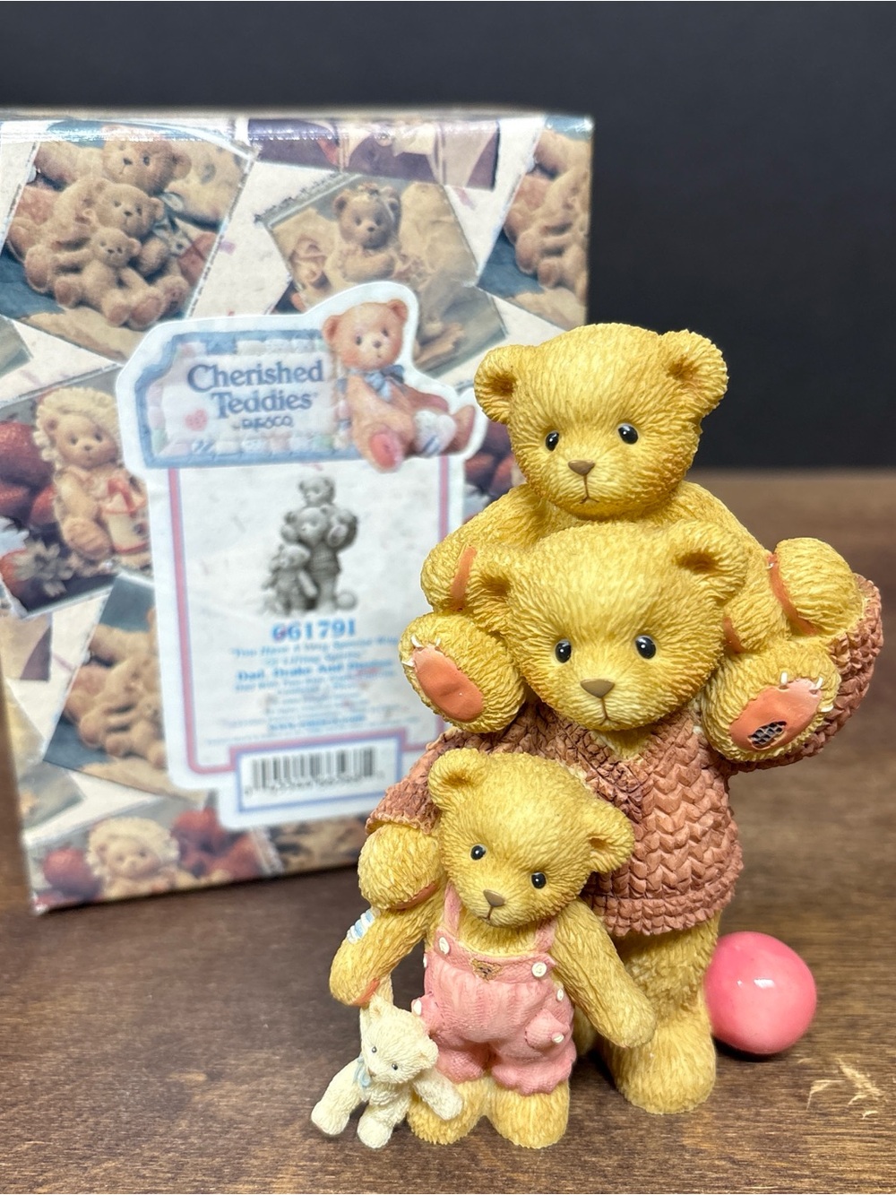 Cherished Teddies Tan & Pink Bear Family Figurine with Ball